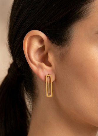 Gold Minimalist Rectangle Hollow Stud Earrings