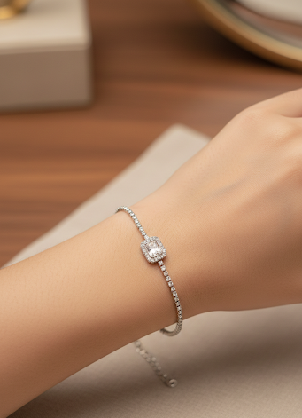 Square Halo Tennis Bracelet